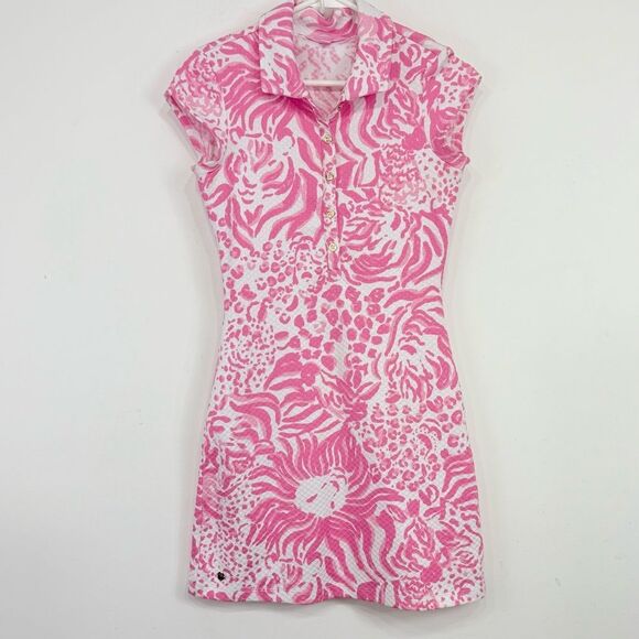 Lilly Pulitzer Raya Get Spotted Pink White Keyhole Back Cap Sleeve Mini Dress - Picture 4 of 16